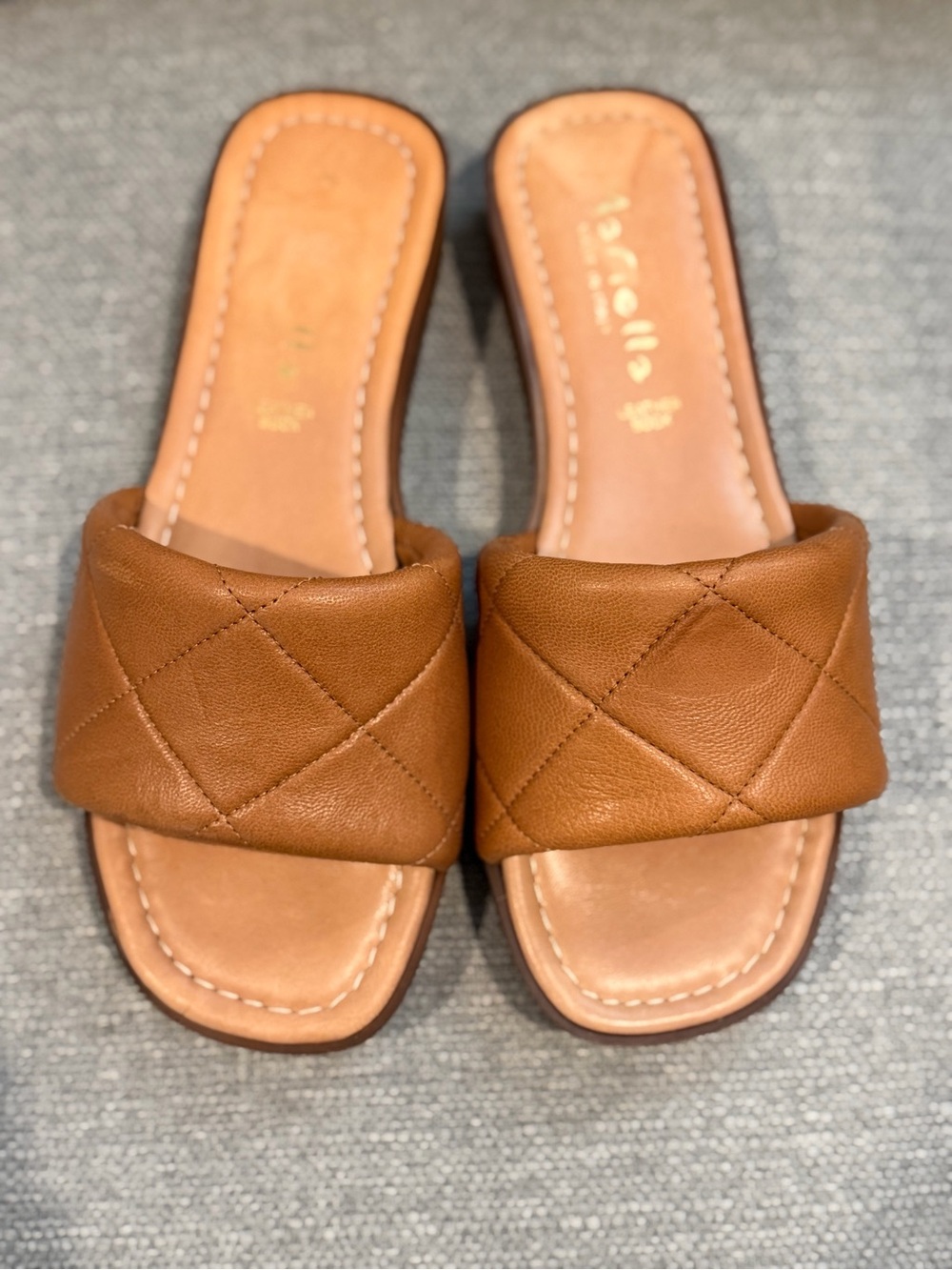 Mariella Quilted Tan Leather Slide Mule